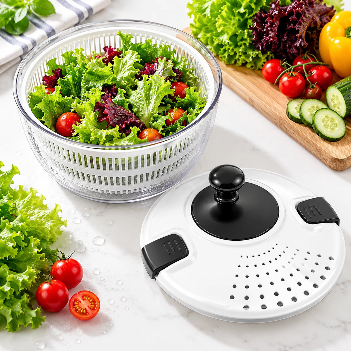 Salad Spinner 4L Lettuce Washer Vegetable Dryer Colander Strainer Drainer Bowl
