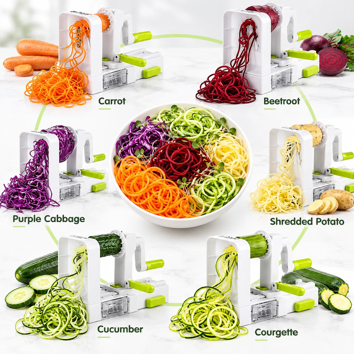 5 Blades Vegetable Spiralizer Slicer Zucchini Noodle Spaghetti Maker Foldable