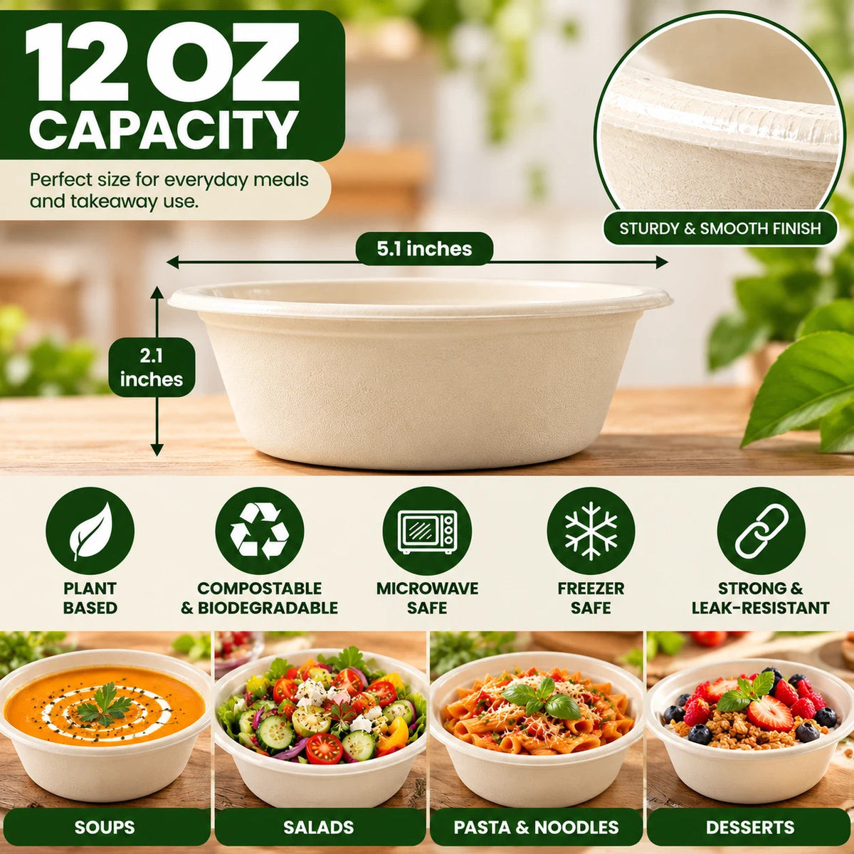 Bagasse Bowls 350ml Disposable Party Salad Meal Dessert Paper Bowls Compostable