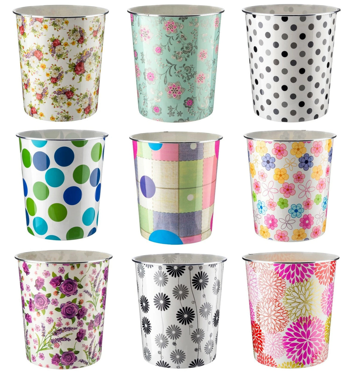 7.7L Waste Paper Dust Bin Rubbish Round Plastic Floral Office Bathroom Kitchen