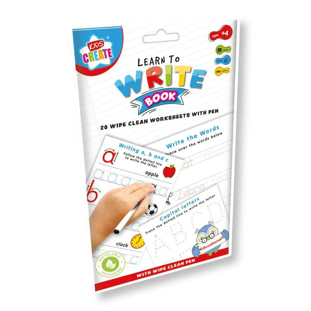 Kids Learn to Write Alphabets Words Educational Wipe Clean Book With Pen School