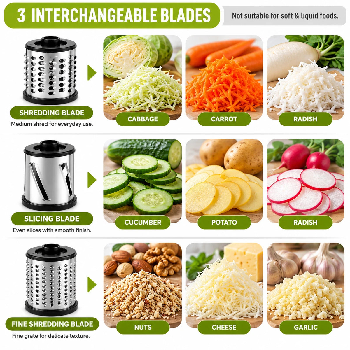 3 in 1 Rotary Cheese Grater Vegetable Slicer Manual Food Chopper Stainless Steel