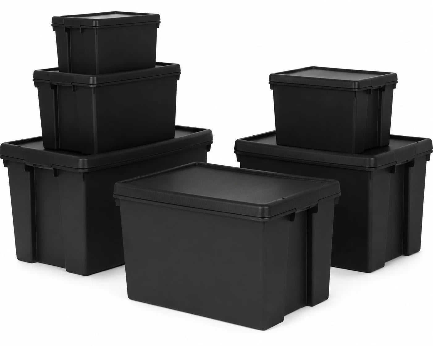 Heavy Duty Plastic Storage Box with Lid Stackable Storage Bin Container Black