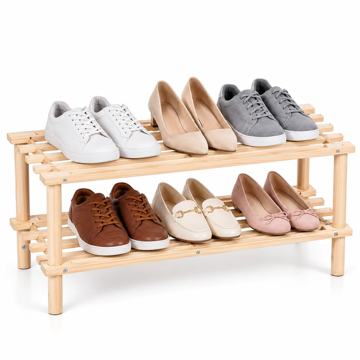 2 Tier Bamboo Shoe Rack Plant Rack Bathroom Storage Organiser Unit Shelf Hallway