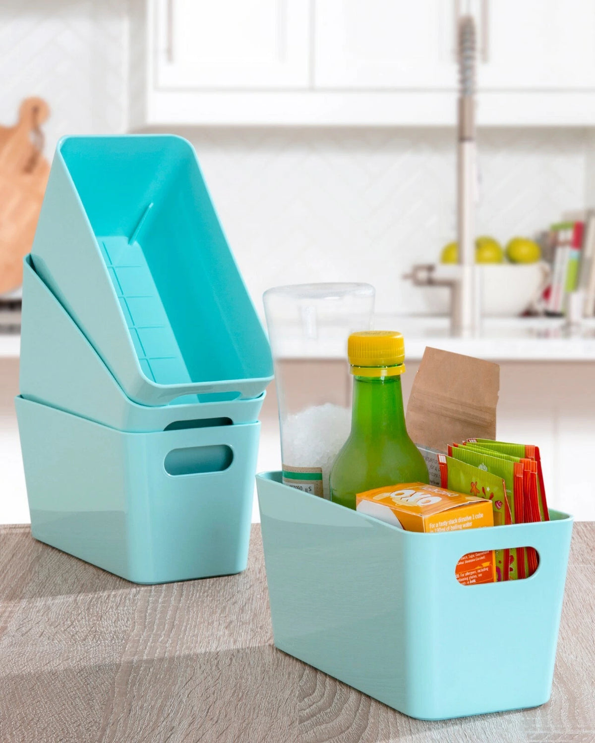 Plastic Storage Baskets Organiser Reusable Boxes Kitchen Bathroom Office Home