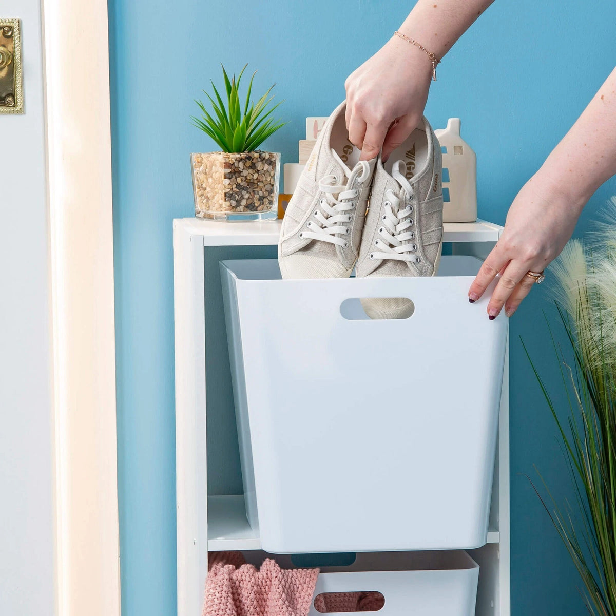 Plastic Storage Baskets Organiser Reusable Boxes Kitchen Bathroom Office Home