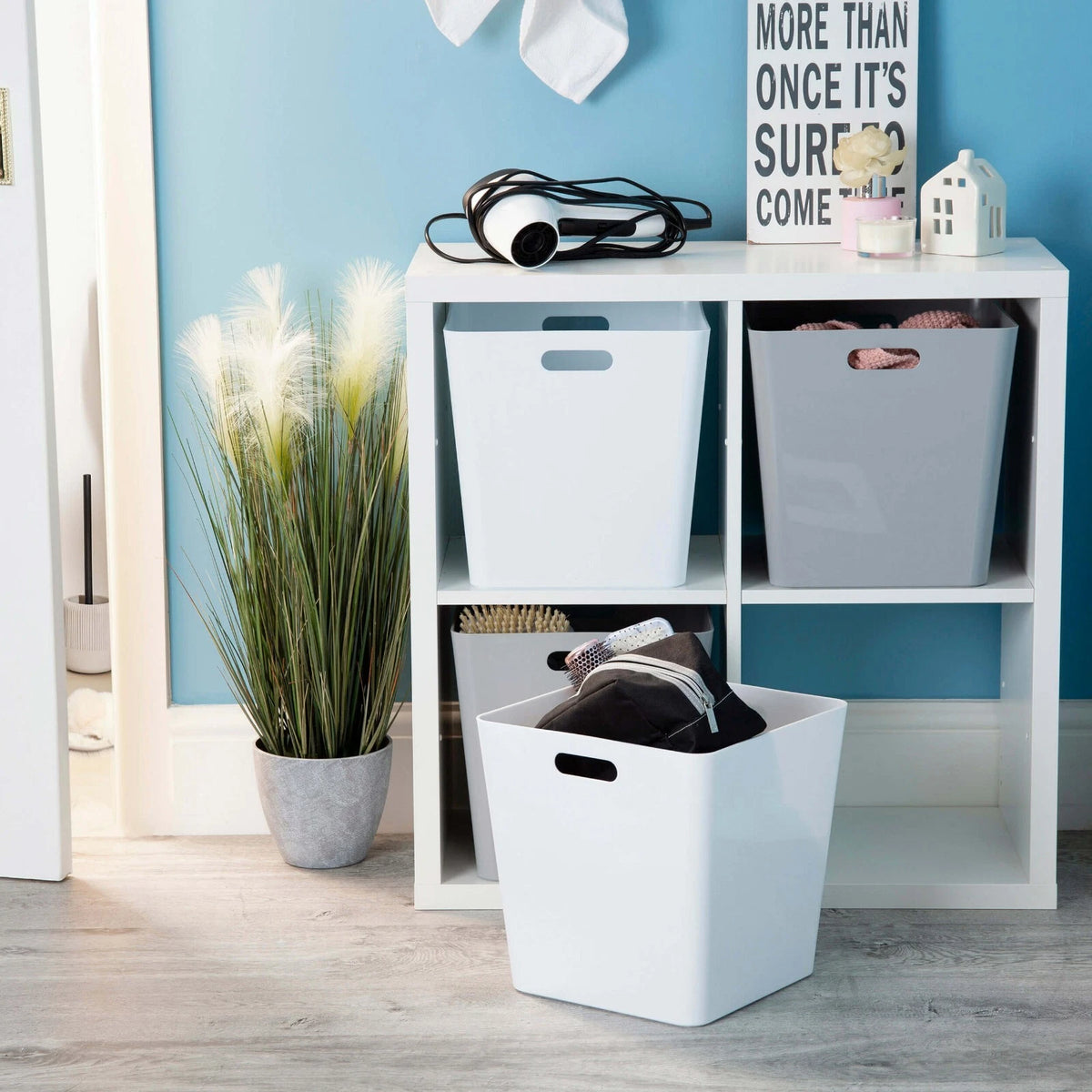 Plastic Storage Baskets Organiser Reusable Boxes Kitchen Bathroom Office Home