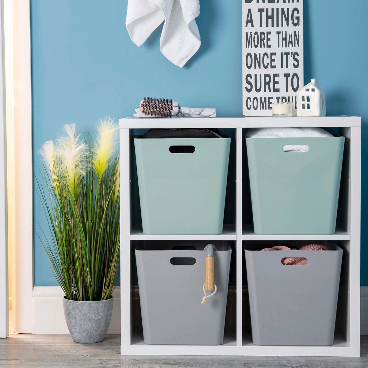 Plastic Storage Baskets Organiser Reusable Boxes Kitchen Bathroom Office Home