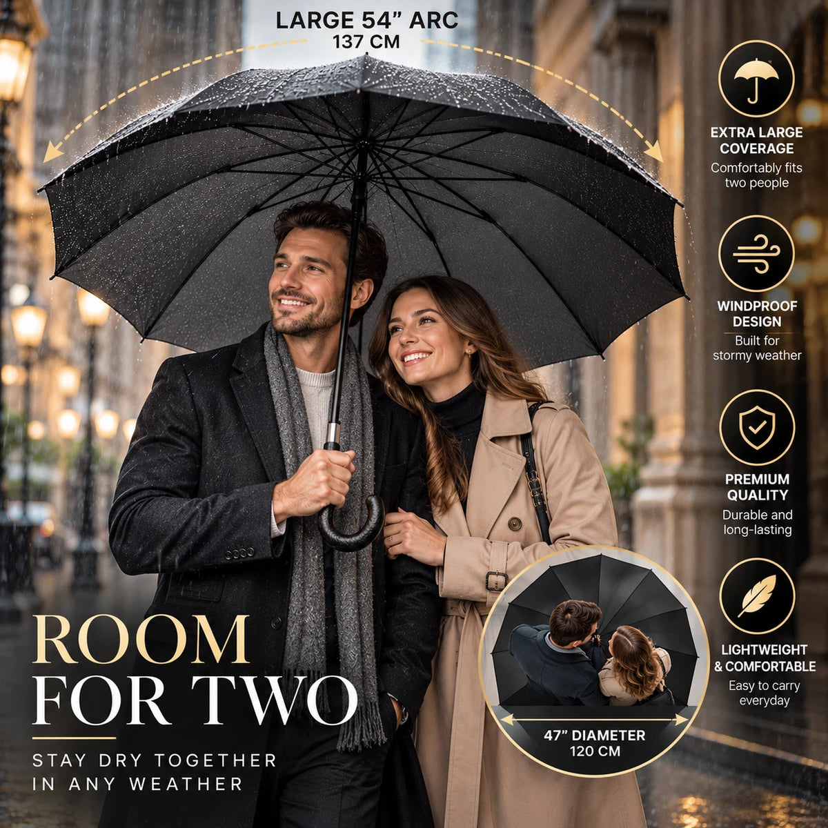 54” Large Umbrella Windproof Strong Brolly For Men Women Automatic Оpen Anti UV
