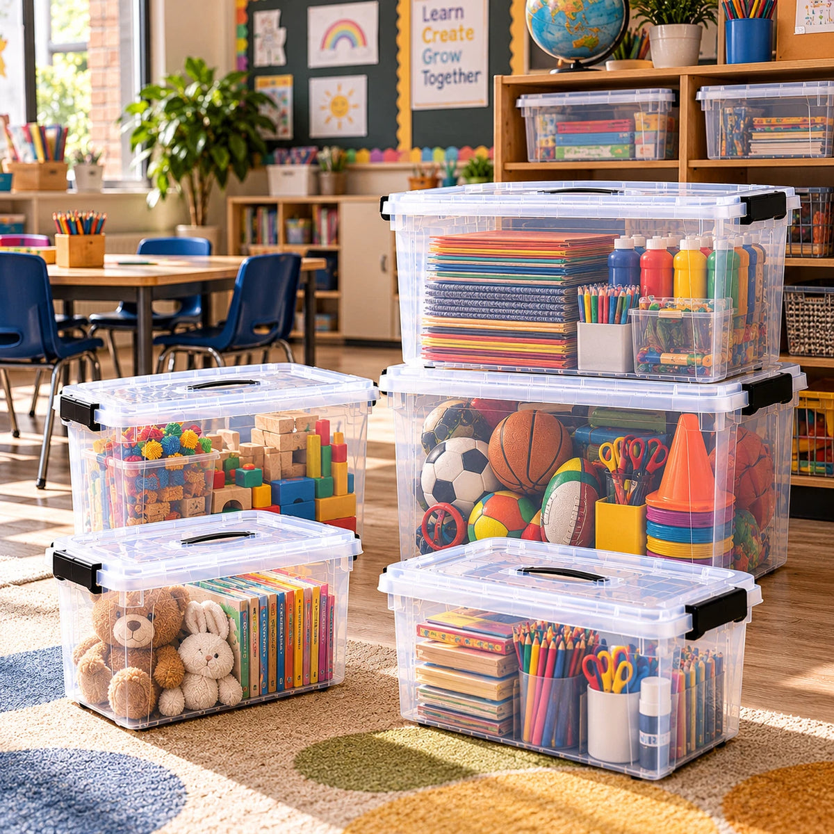 Clear Plastic Storage Boxes with Lids Stackable Box Strong Home Office Kitchen