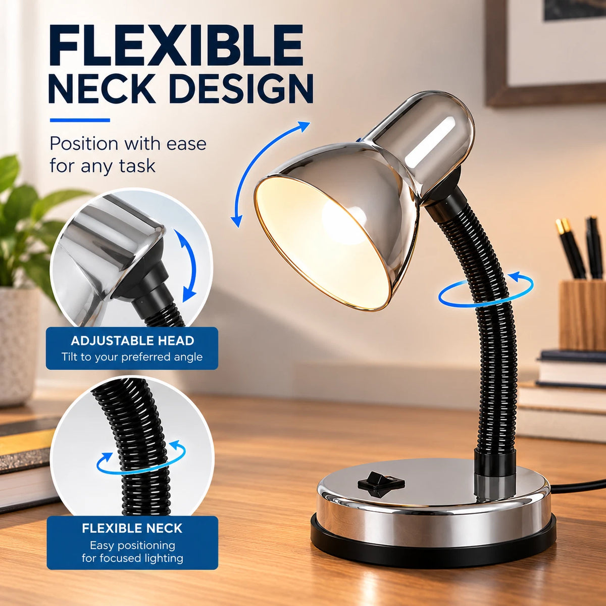 Flexible Desk Lamp Study Table Adjustable Lamp Home Office Reading Light On/Off