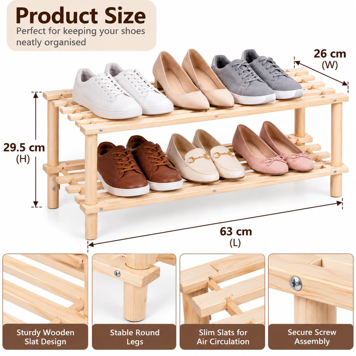 2 Tier Bamboo Shoe Rack Plant Rack Bathroom Storage Organiser Unit Shelf Hallway