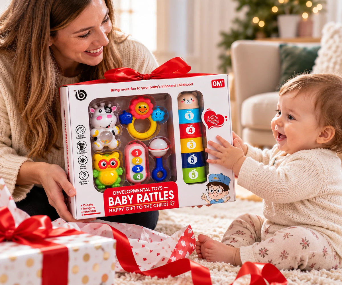 Baby Rattles And Stacking Cups Set Development Learning Activity Toys Gift Set