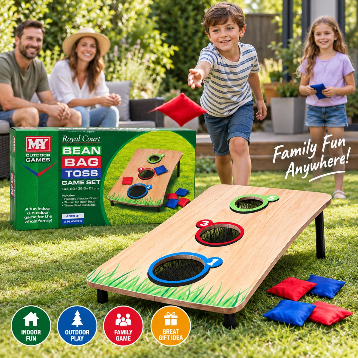 Bean Bag Toss Garden Game Set Wooden Foldable Family Fun Kids Skill Games
