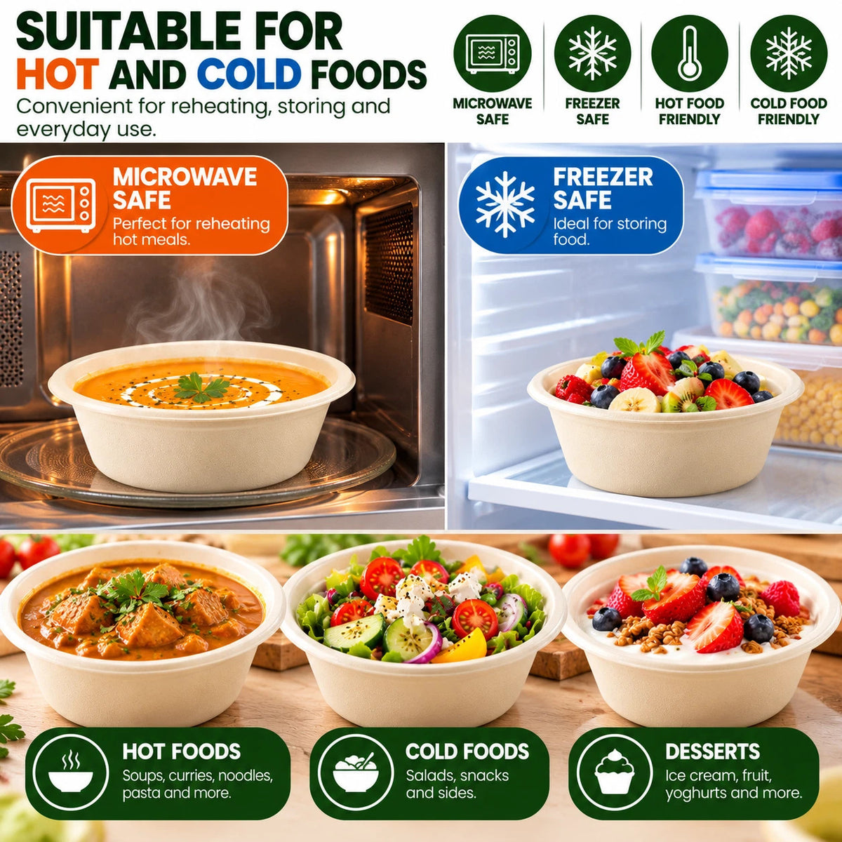 Bagasse Bowls 350ml Disposable Party Salad Meal Dessert Paper Bowls Compostable