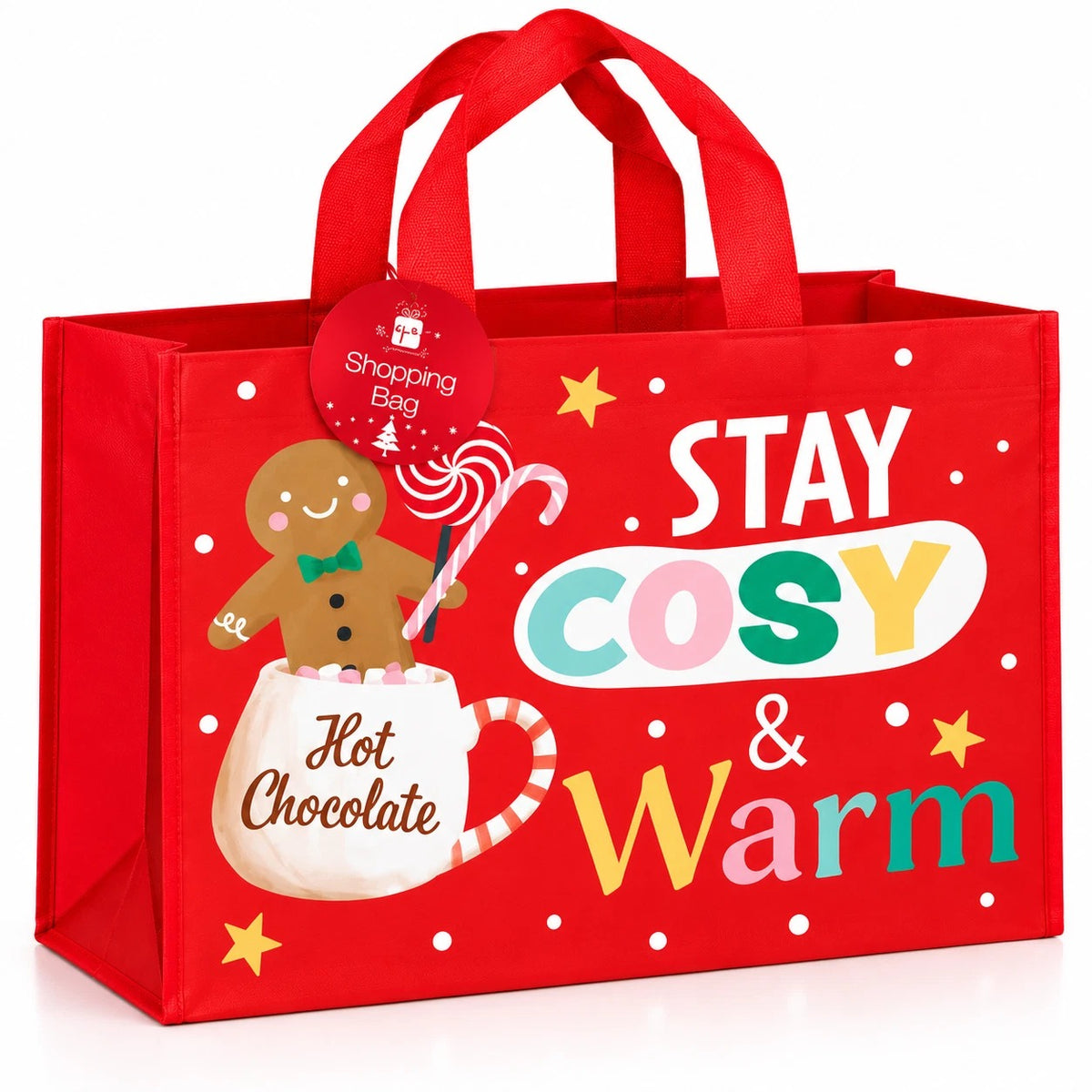 Christmas Shopping Bags Grocery Reusable Tote Bag Handle Waterproof 30x40x10cm