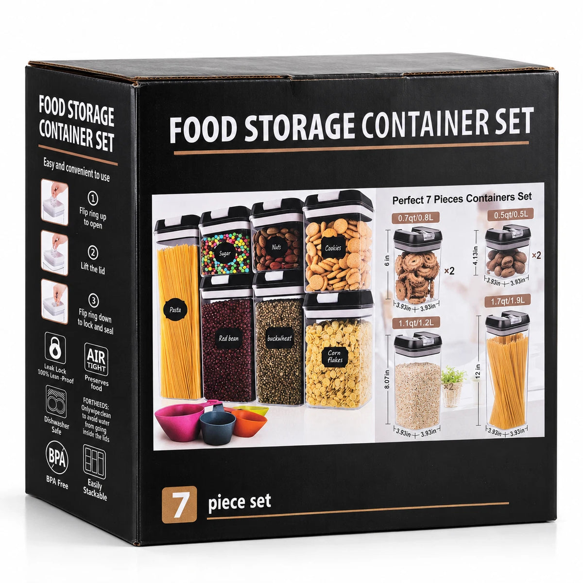 7 Pcs Food Storage Containers with Lids Airtight BPA Free Plastic Set Stackable