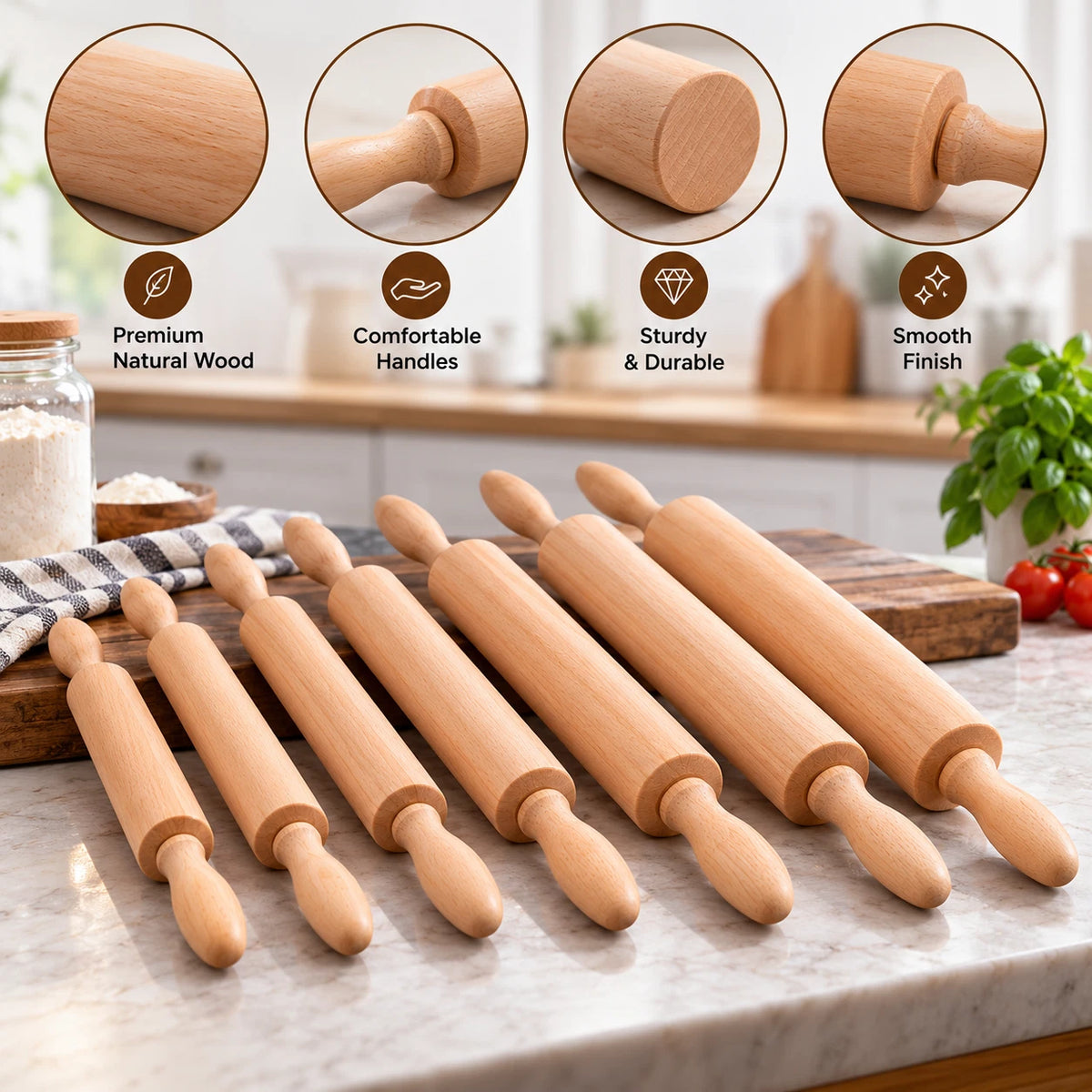 Professional Wooden Rolling Pin Pizza Baking Chapatti Roller Maker Pan Cake 42CM
