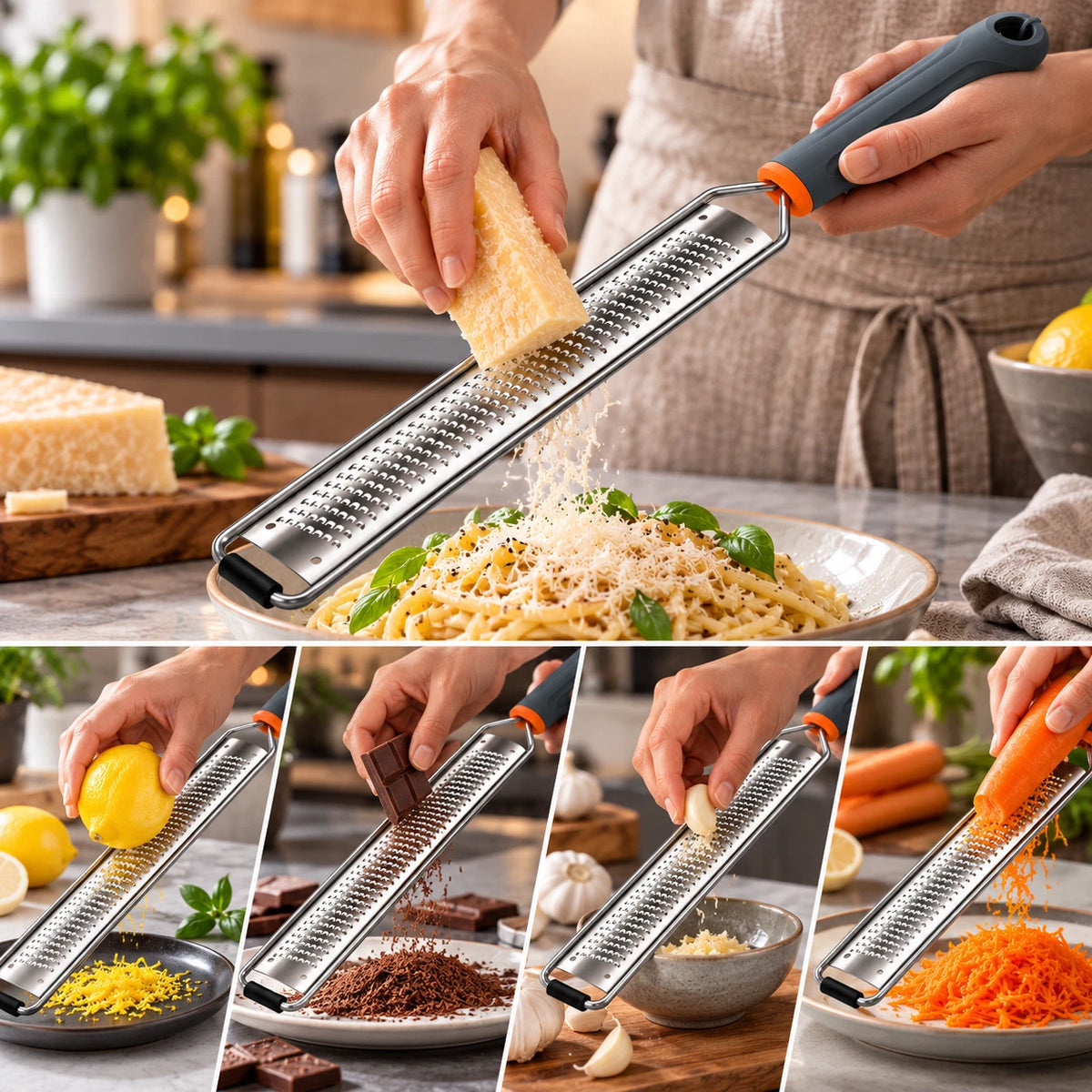 Hand Held Cheese & Lemon Zester Lime Ginger Grater Kitchen Tool Stainless Steel