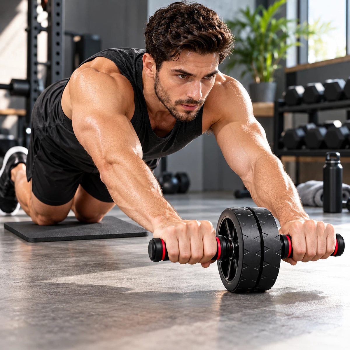 Ab Wheel Exercise Roller Gym Knee Mat Abdominal Core Strength Workout Fitness
