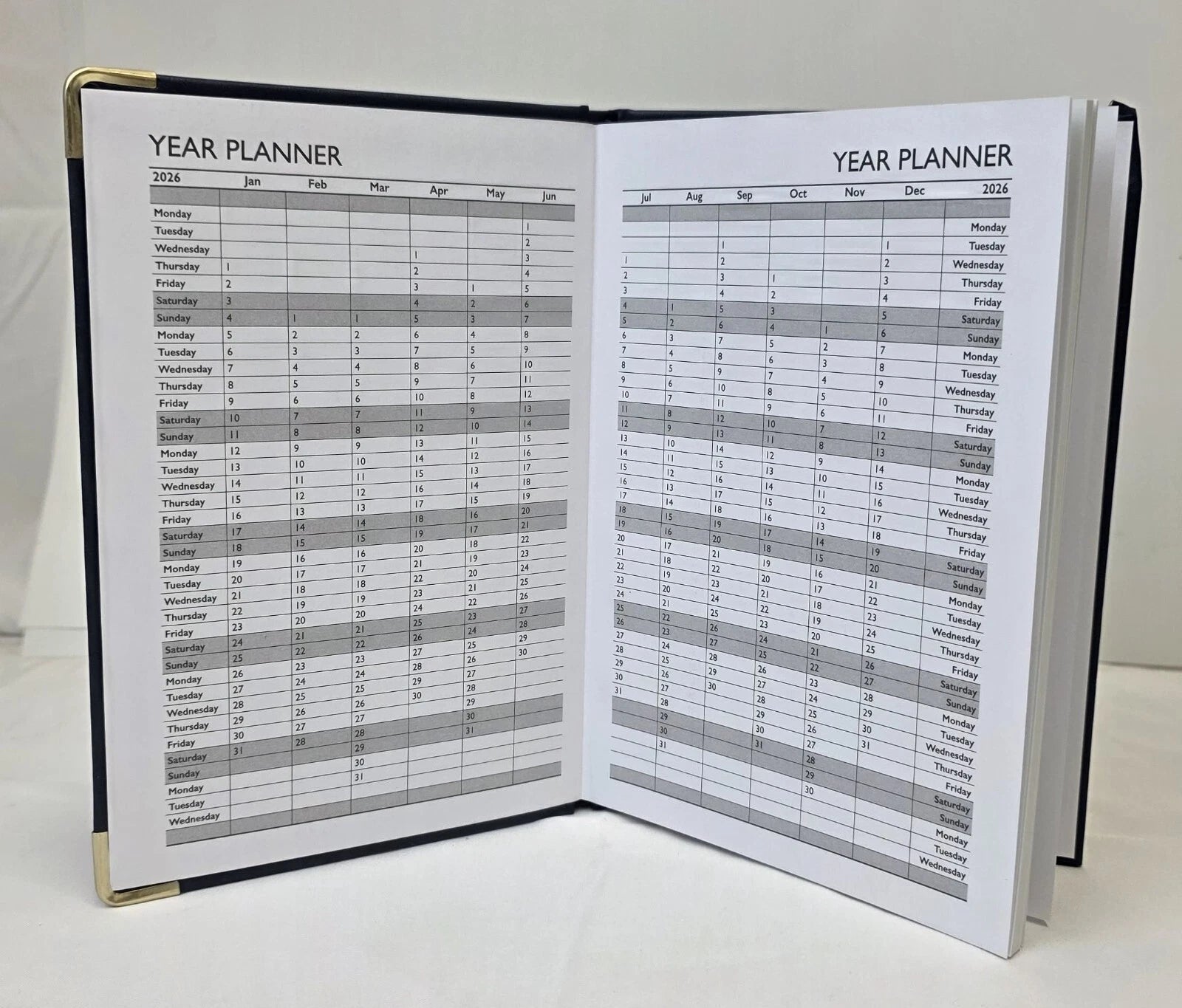 2027 Diary A4 Page a Day Padded Cover Metal Corner Split Weekend Year Planner