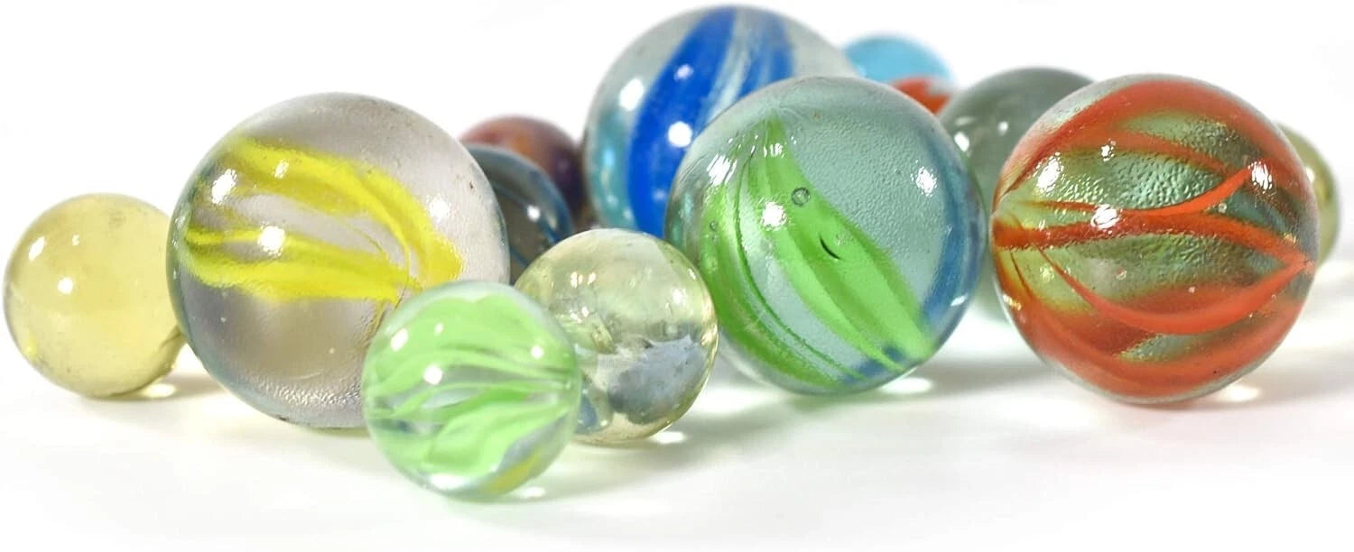 160 Classic Glass Marbles Toys in Vintage Storage Box Tin Novelty Children Boys