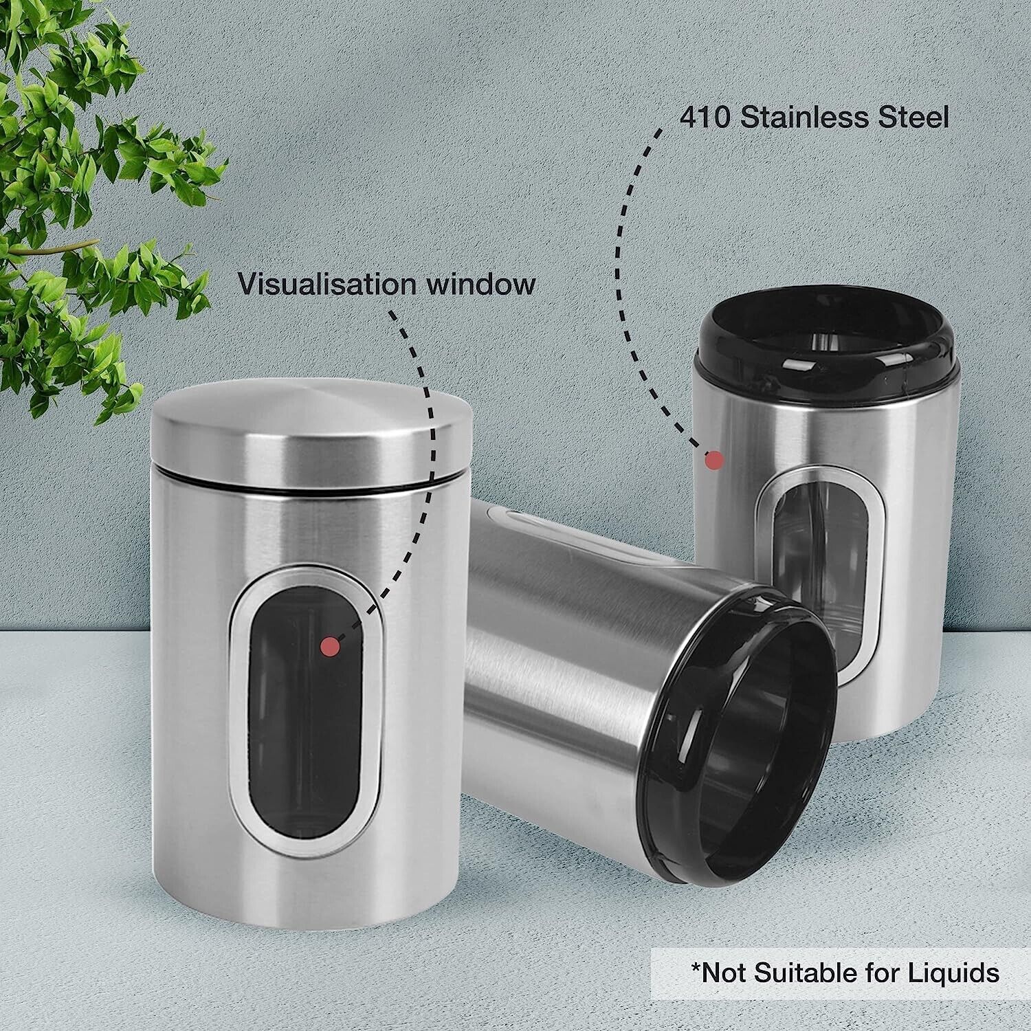 Set of 3 Tea Coffee Sugar Canisters – Kitchen Storage Jars & Containers for Countertop Organisation