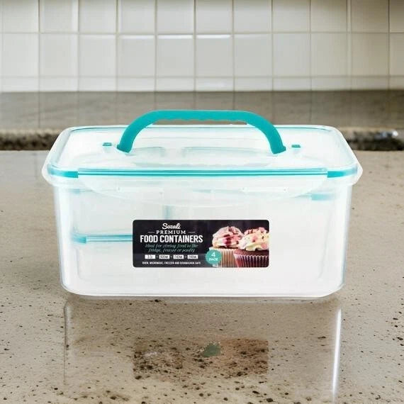 4pk Plastic Food Storage Containers Airtight Clip Lock Kitchen 3.3L +0.9+0.24ml