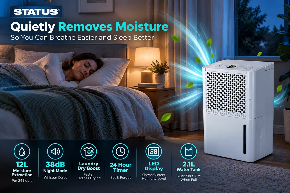 12L Dehumidifier For Home Portable Moisture Remover With Night Mode 220W White