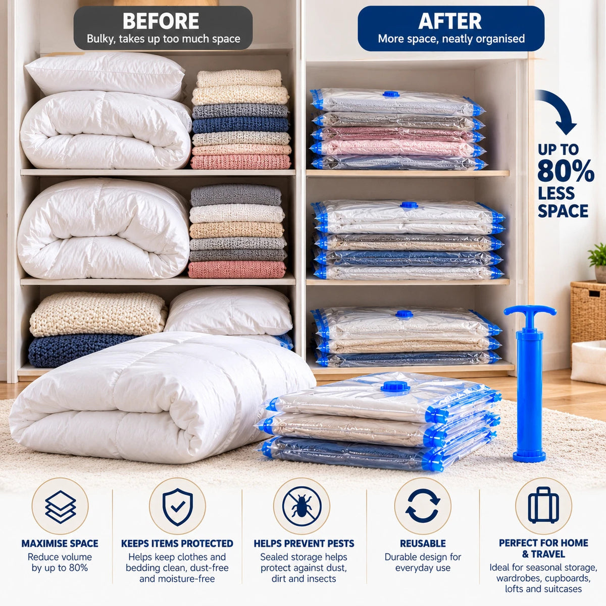 10 pcs Vacuum Storage Bags with Pum Space Saver Clothes Home Organiser