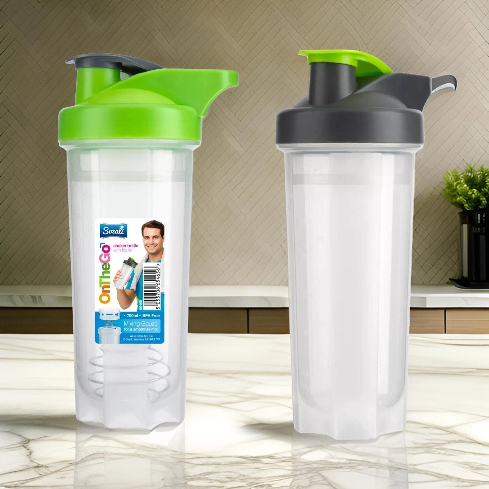 Protein Shaker Bottle 700ml Flip Lid Whey Mixer Pre Workout Sports Gym BPA Free