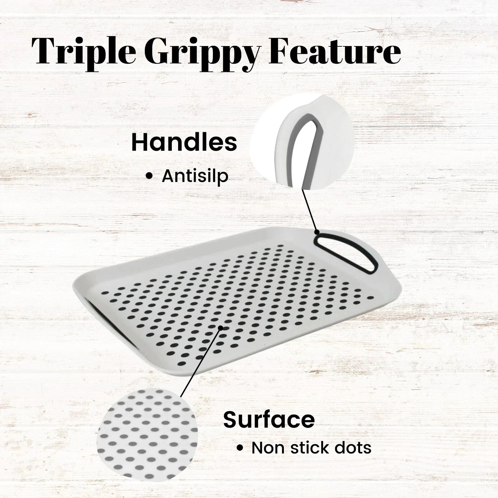 Serving Tray with Handles Non Slip Large Rectangle Food Dinner Drink Lap Tea
