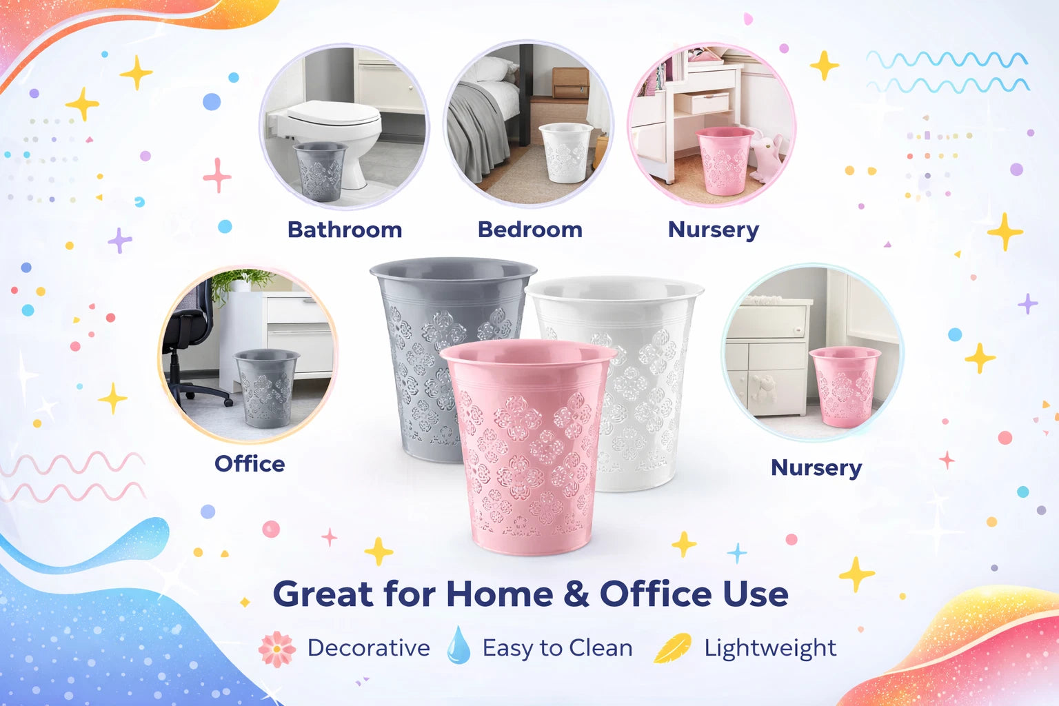8L Waste Paper Bin Office Bedroom Bathroom Home Floral Rubbish Kitchen Dustbin