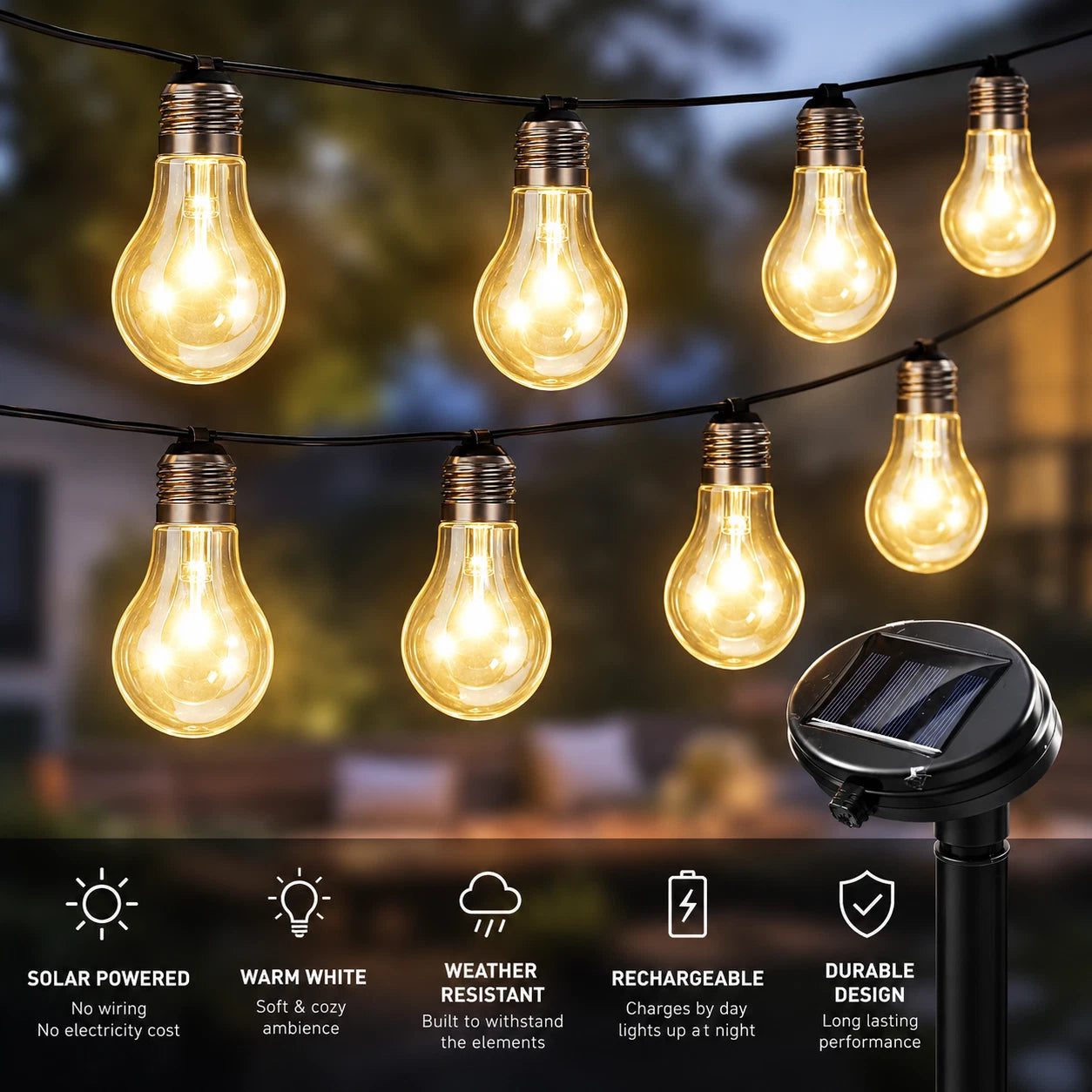 Solar String Lights 10 LED Warm White Outdoor Garden 3.8M Fairy Lights Bulbs