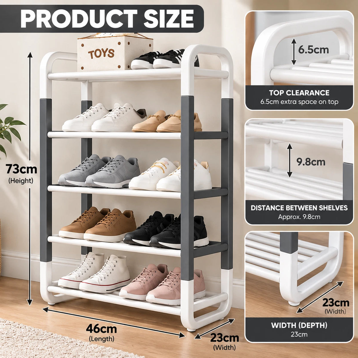 5 Tier Shoe Rack Footwear Organiser Stand Plastic Storage Shelves Hallway Tidy