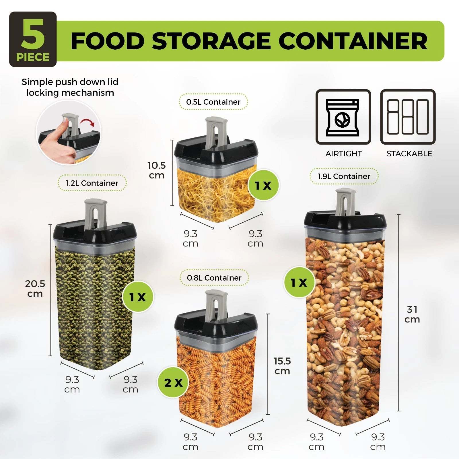 Food Storage Containers With Lid Airtight Stackable Kitchen Boxes Pantry