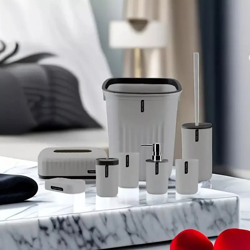 8pcs Bathroom Accessories Set Bin Toilet Brush Toothbrush Tissue Holder Soap