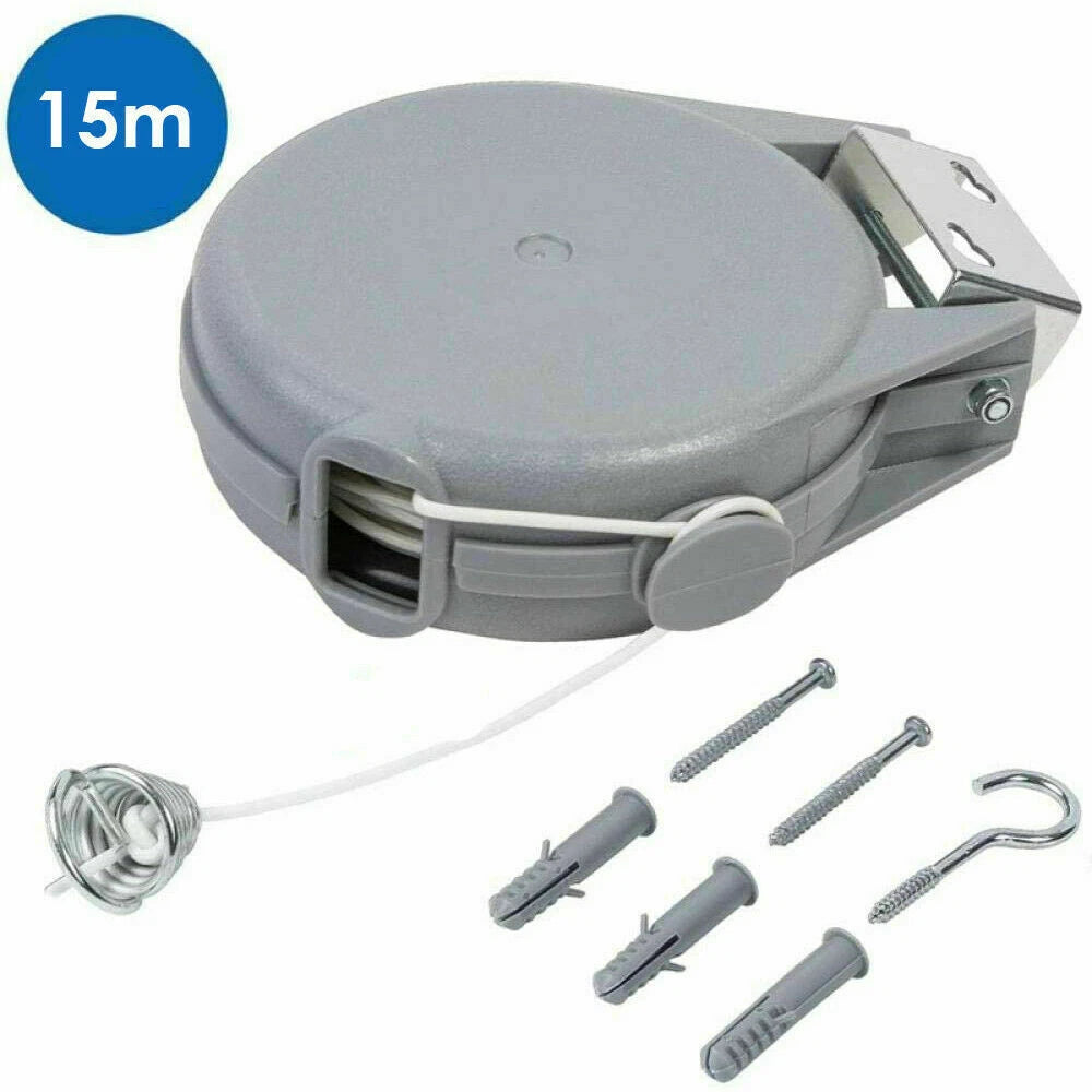 15M Retractable Clothes Line Reel Double Laundry Washing Wall Mounted Outdoor