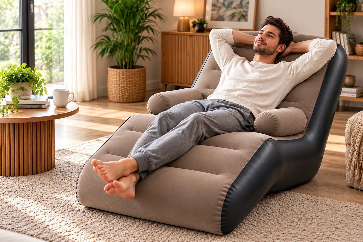 Infltable Sofa Bed Single Lounge Chair For Camping Indoor Outdoor With Armrest