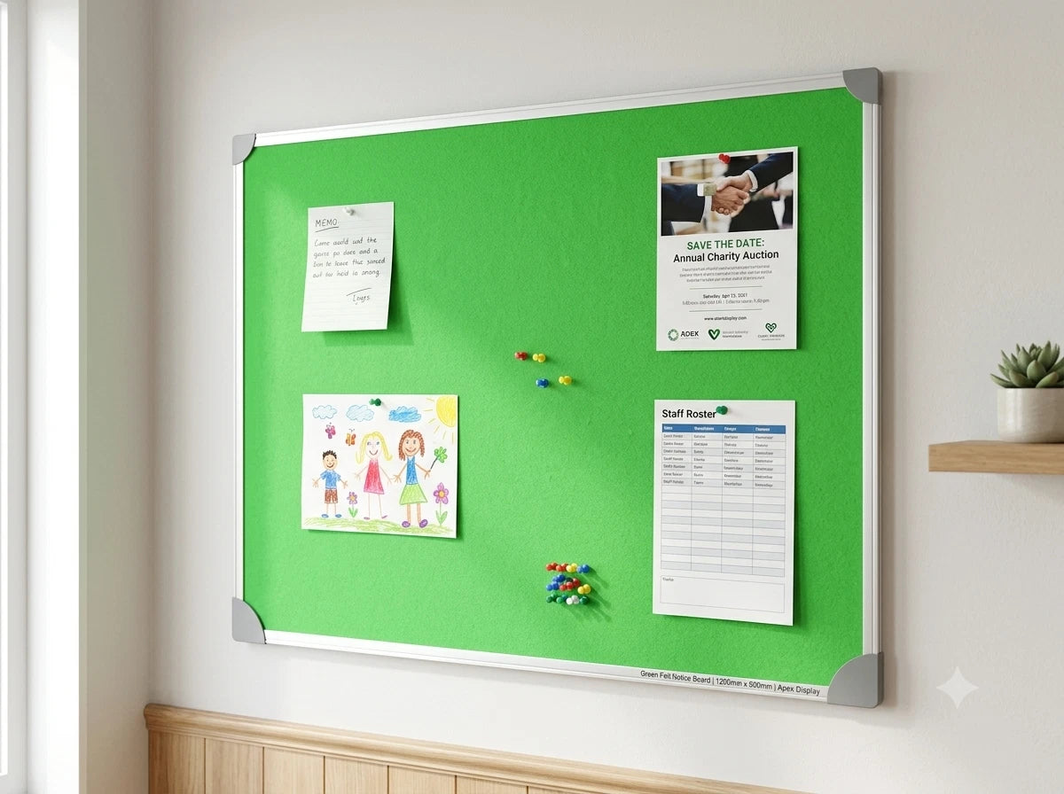 Green Felt Notice Board 1200x900mm Large Pin Board Aluminium Frame Office Home