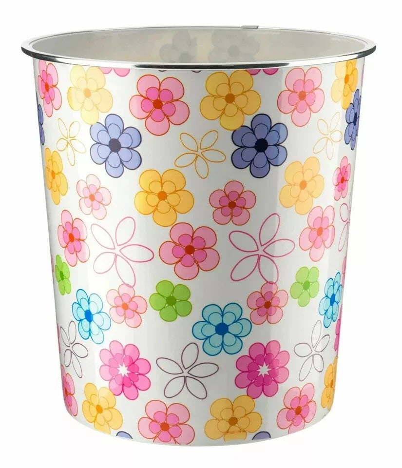7.7L Waste Paper Dust Bin Rubbish Round Plastic Floral Office Bathroom Kitchen