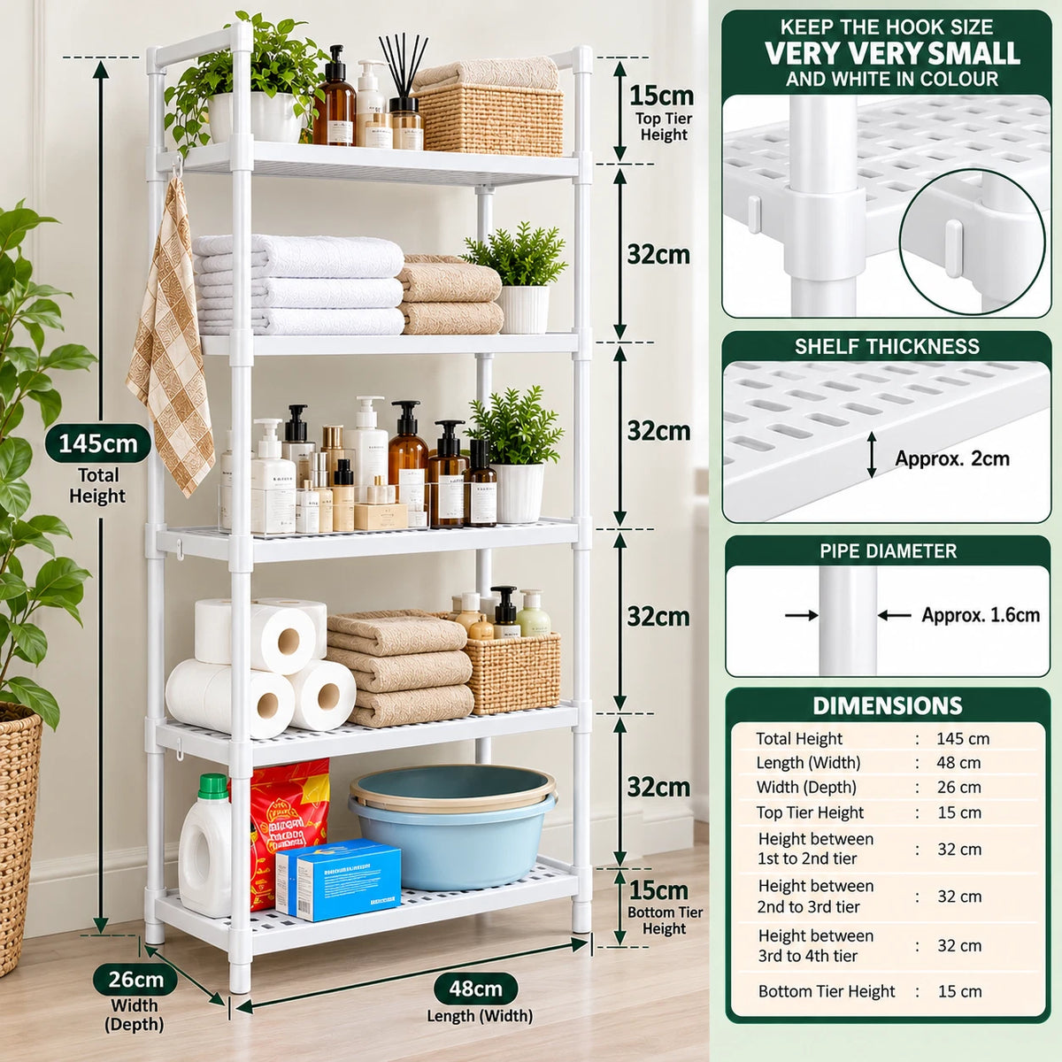 5 Tier Plastic Shelving Kitchen Storage Unit Shelves Racking Bathroom Organiser