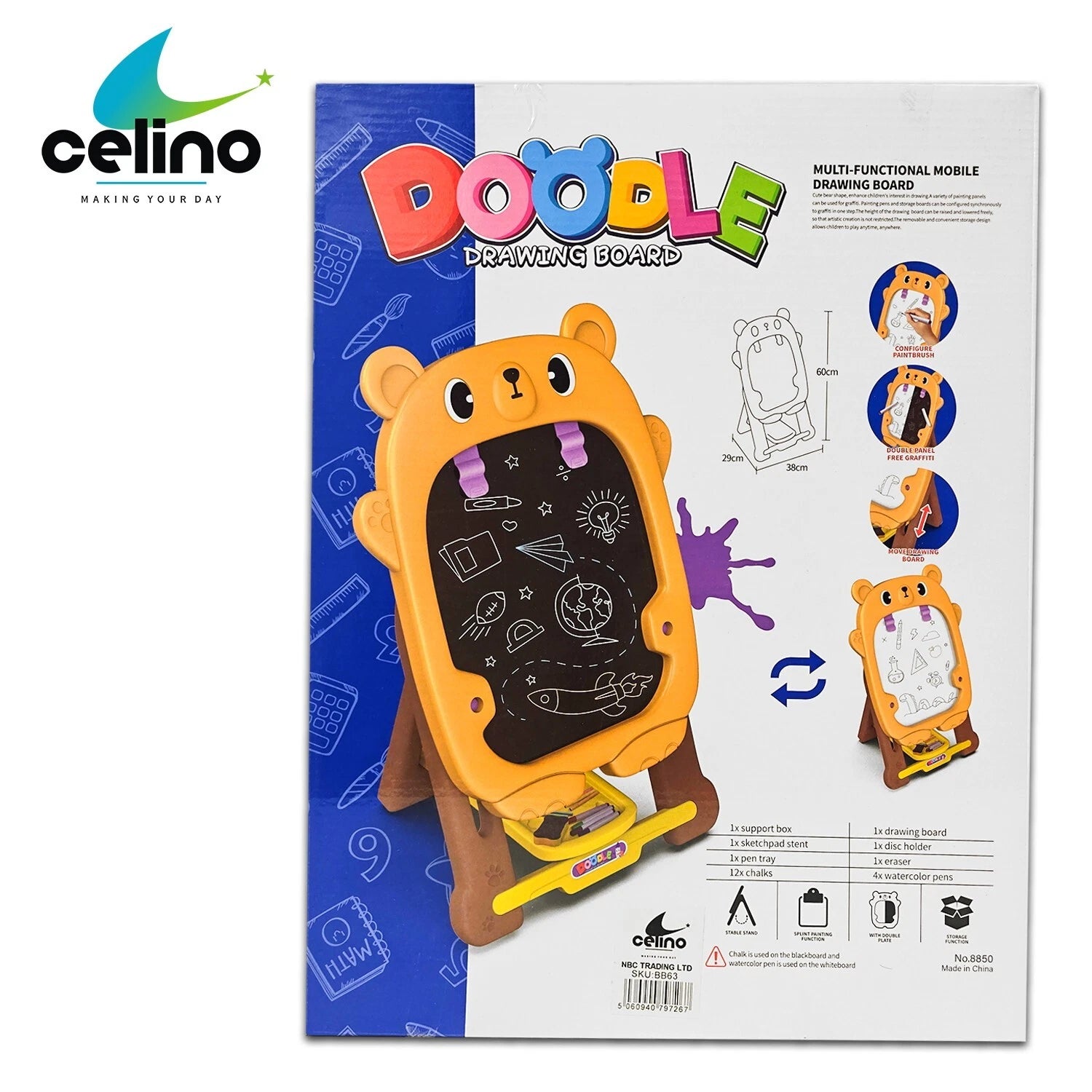 Kids Double Sided Easel Board | Writing, Drawing, Chalk & Doodle Standing Graffiti Art Board