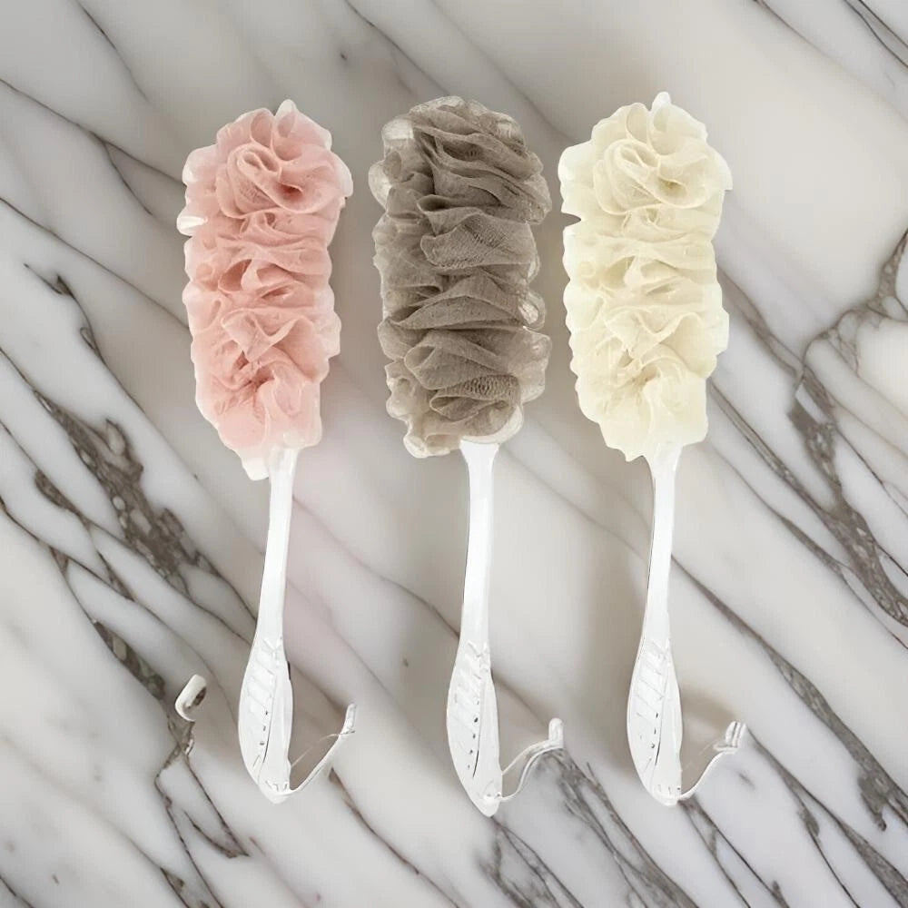 Long Handle Bath Brush & Mesh Sponge – Back Scrubber Body Wash Shower Loofah for Exfoliating & Cleansing