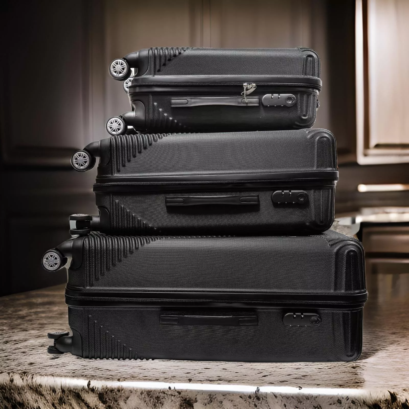3 Piece Lightweight ABS Hard Shell Suitcase Set – 4 Wheel Travel Luggage Bags