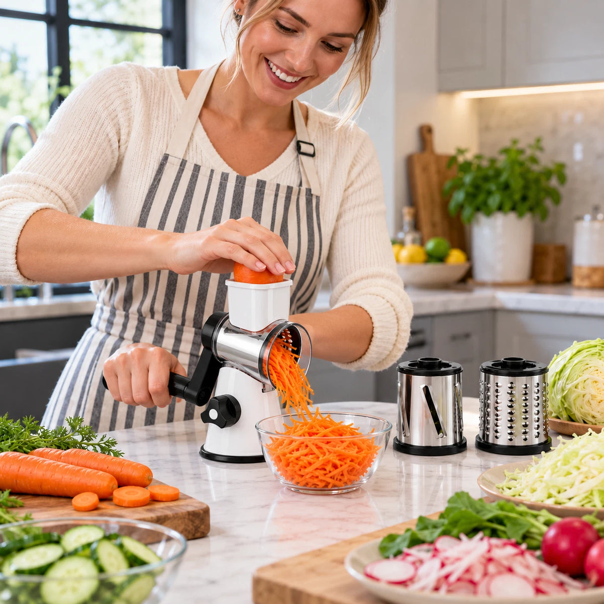 3 in 1 Rotary Cheese Grater Vegetable Slicer Manual Food Chopper Stainless Steel