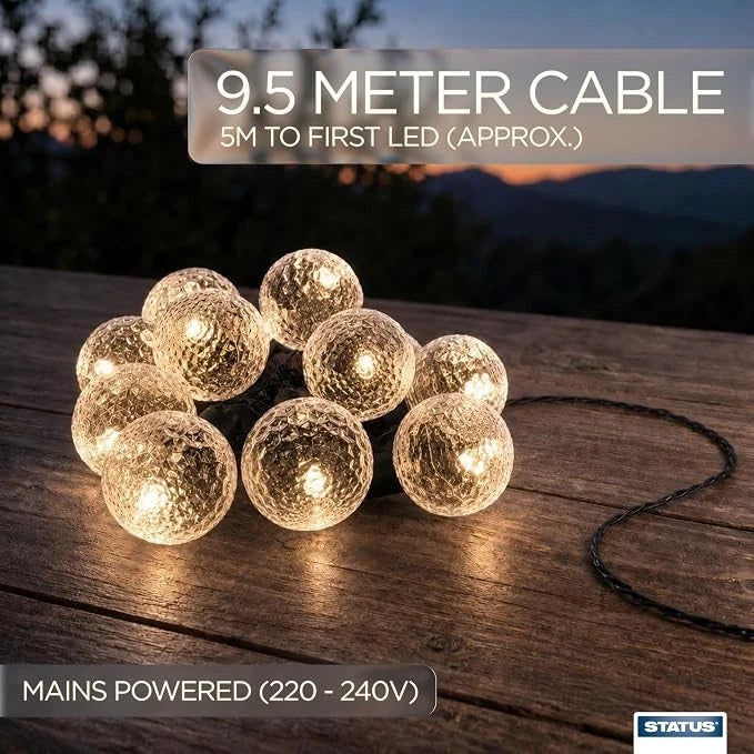 10 LED String Lights Warm White Globe Indoor Outdoor Garden 9.5M Fairy Lights