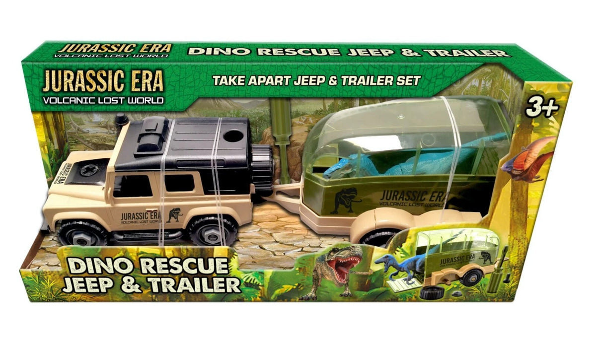 Jurassic Era Kids Dinosaur Rescue Jeep & Trailer Transport Toys Boys Gift