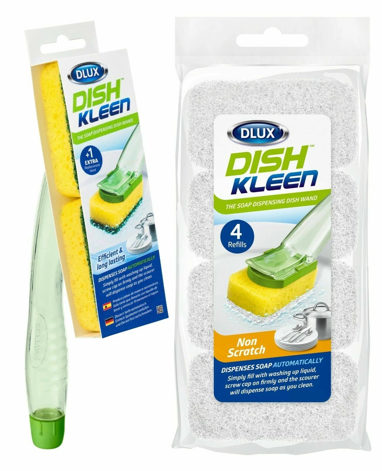 Refillable Dish Brush with Soap Dispenser – Kitchen Washing Up Brush & Scouring Sponge Cleaner