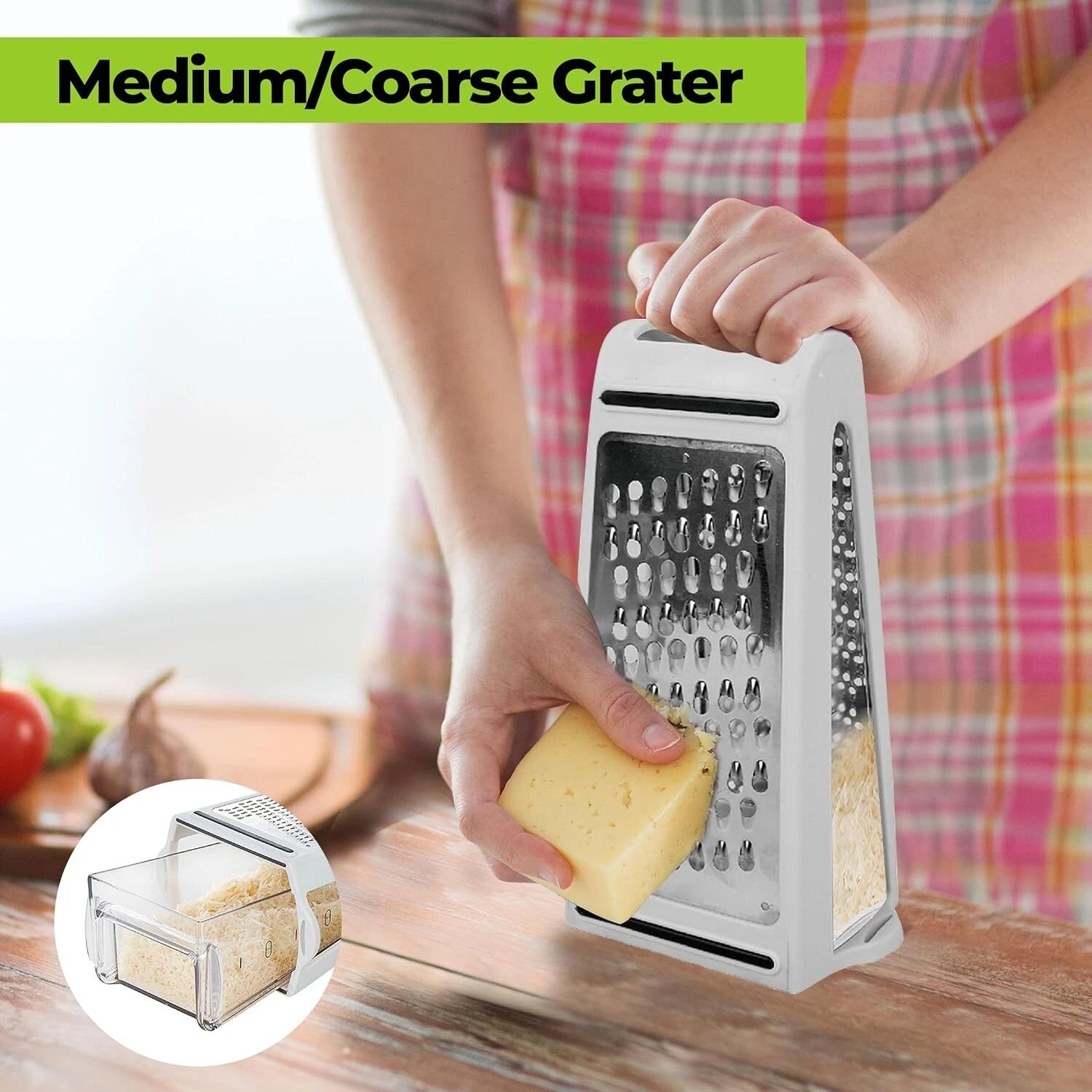 Cheese Grater with Container – 2-Sided Stainless Steel Vegetable, Fruit & Cheese Grater Kitchen Tool